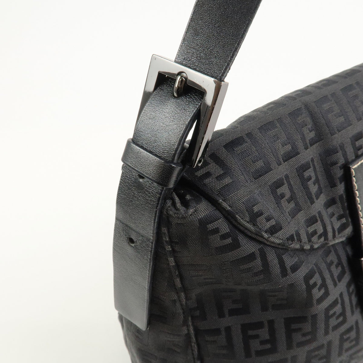 FENDI Mamma Baguette Zucca Zucchino Canvas Leather Black Shoulder Bag Preowned11