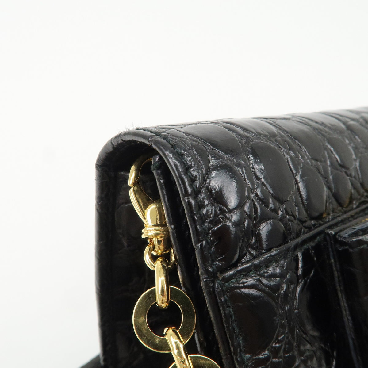 FERRAGAMO Vara Ribbon Chain Shoulder Bag Mini Black Leather Preowned Auth14