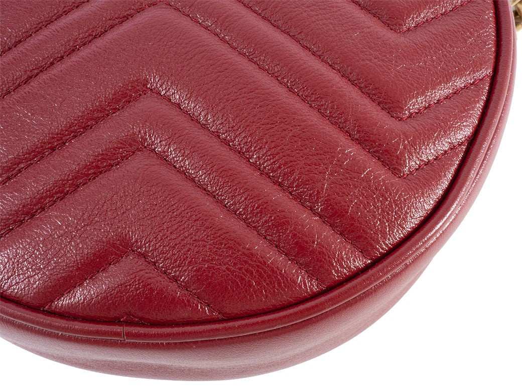 GUCCI GG Marmont Chain Shoulder Bag Red Round Heart Woman 550154 Preowned Auth13