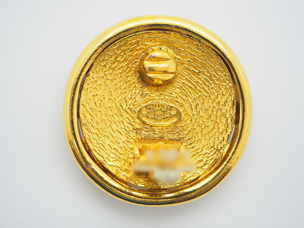 CHANEL Vintage 4P Coco Round Earrings Gold Ladies Openwork Round Preowned Auth7