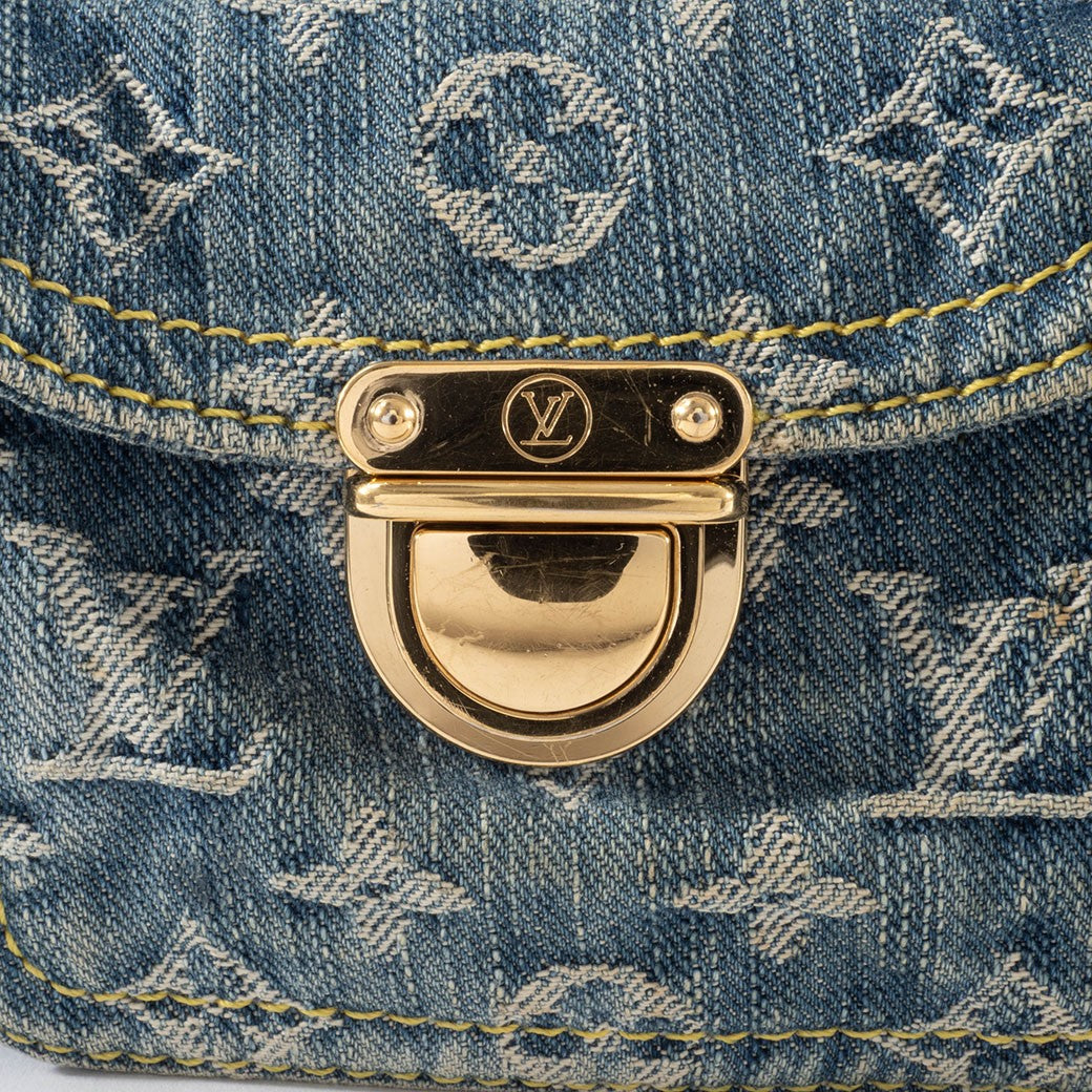 Louis Vuitton Baggy GM Monogram Denim Crossbody Shoulder Bag Hobo Blue Preowned8