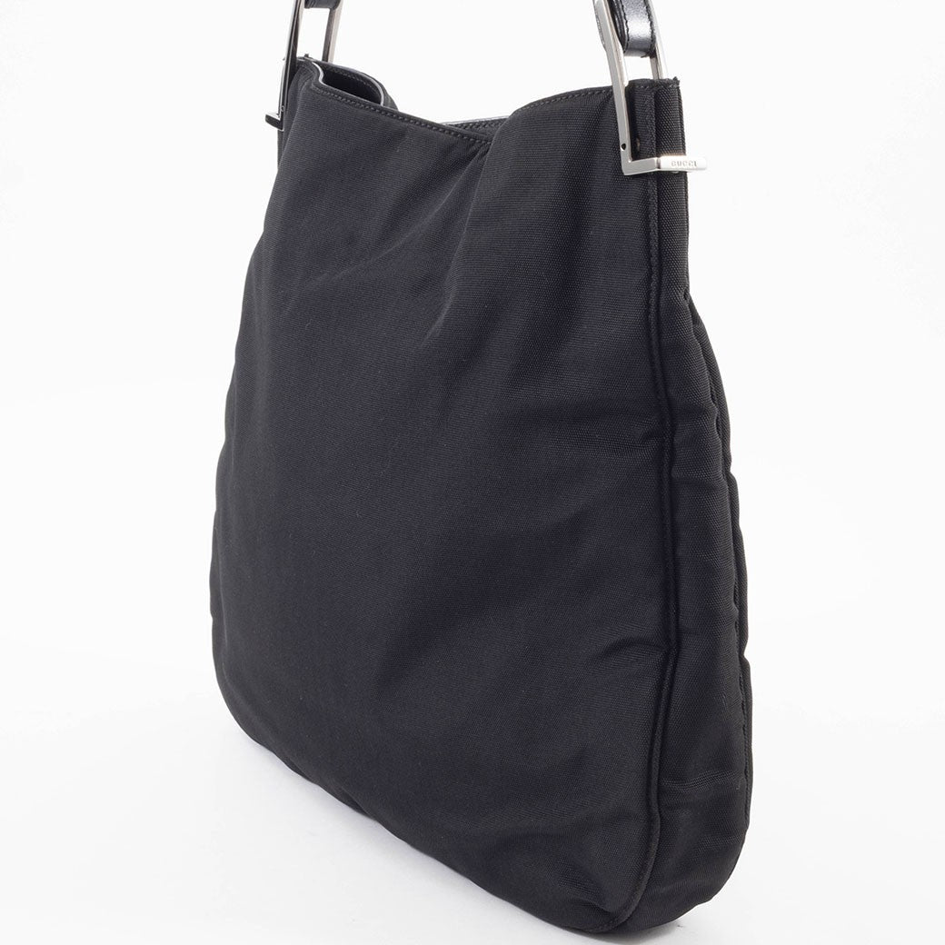 GUCCI Hobo Shoulder Bag Black Nylon Leather A4 Size 001.3166 Preowned Auth3