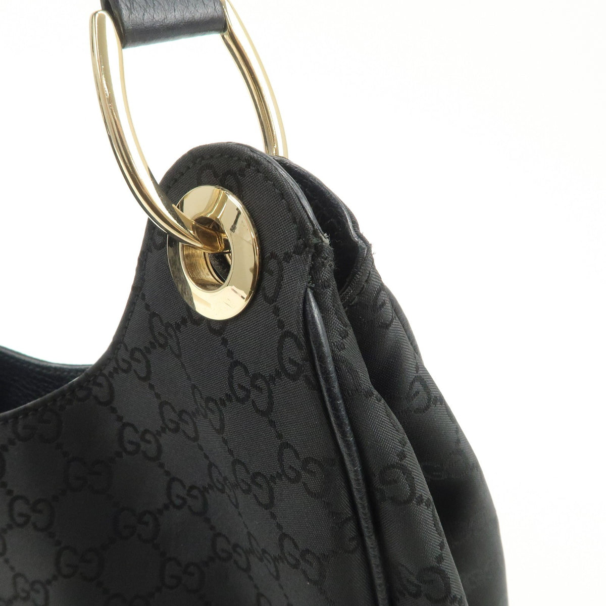GUCCI GG Nylon Leather Shoulder Bag Hand Bag Black 257268 Authentic Used F/S15