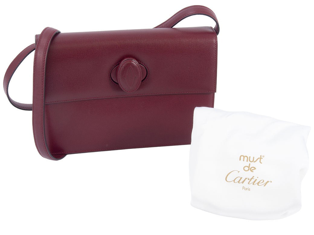 CARTIER Must de Cartier Bordeaux Leather Short Crossbody Shoulder Bag Preowned10