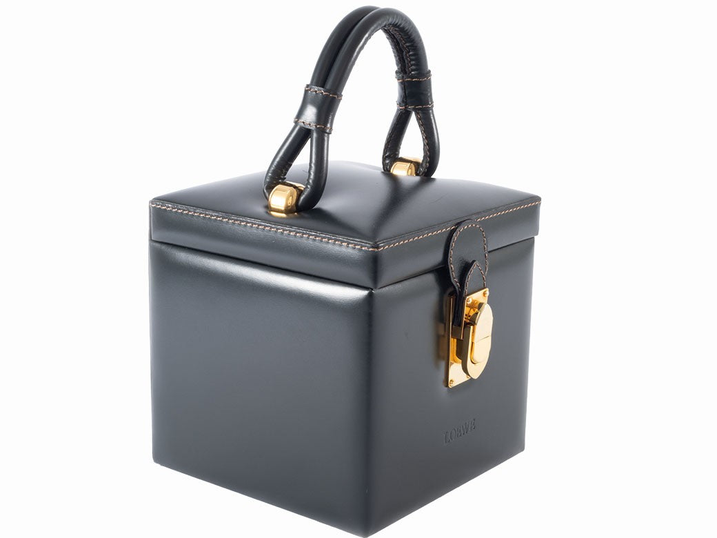 LOEWE Vintage Vanity Bag Womens Box Handbag Green Leather Preowned Auth1