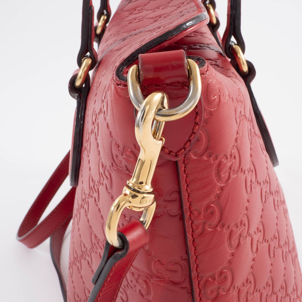 GUCCI Guccissima Leather Convertible Crossbody Shoulder Bag Tote Red Preowned12