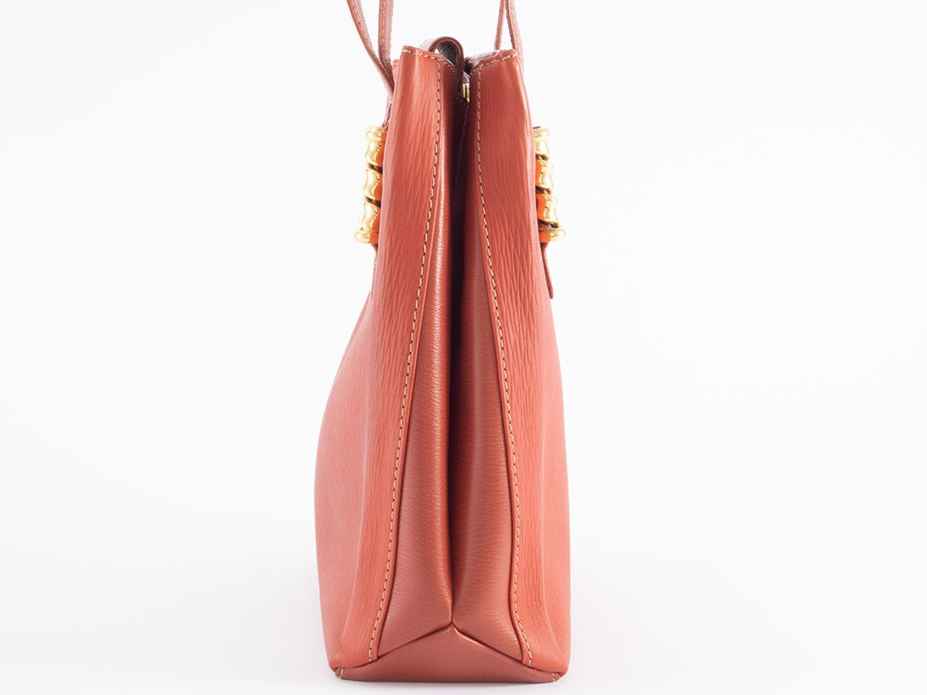 LOEWE Velazquez Shoulder Tote Bag Orange Leather Twisted Hardware Preowned13