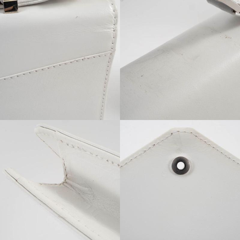 FENDI Logo Handle Shoulder Bag White Leather Convertible Crossbody Preowned12