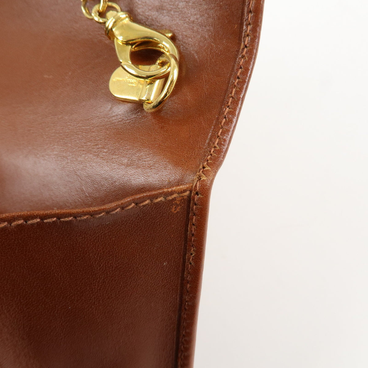 Ferragamo Gancini Leather Chain Shoulder Bag Brown Gold HDW Authentic Used F/S23