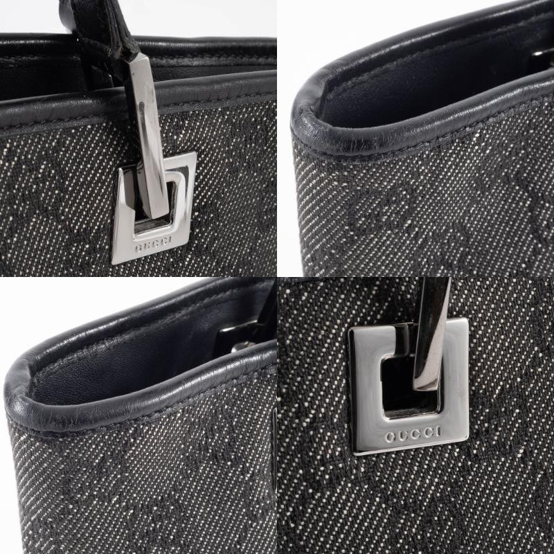 GUCCI GG Canvas Shoulder Tote Bag Underarm Gray Leather Handbag 31244 Preowned9