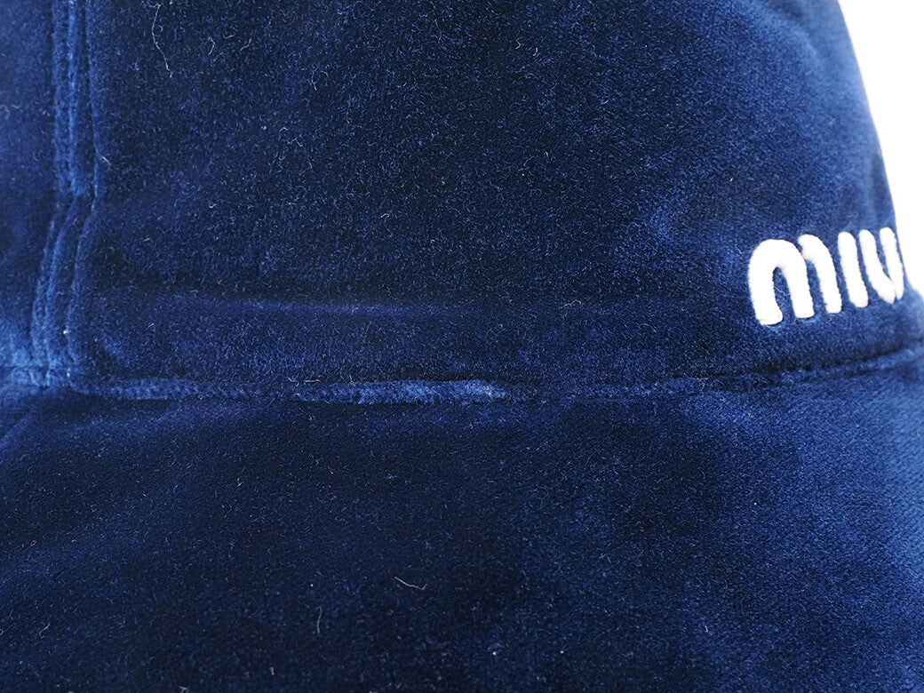 Auth Miu Miu Bucket Hat Navy 5HC196 Women's M (58) Velvet Velour Cotton Reuse5