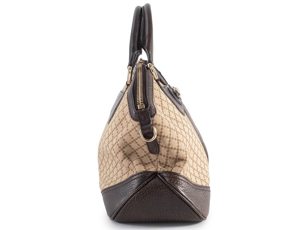 GUCCI Diamante Canvas Leather Tote Handbag Beige Brown Womens Preowned Auth2