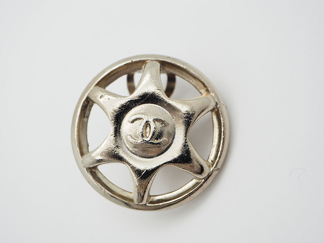 CHANEL Round Hexagram Earrings Silver Ladies 97A Metal Star Star Reuse Used4