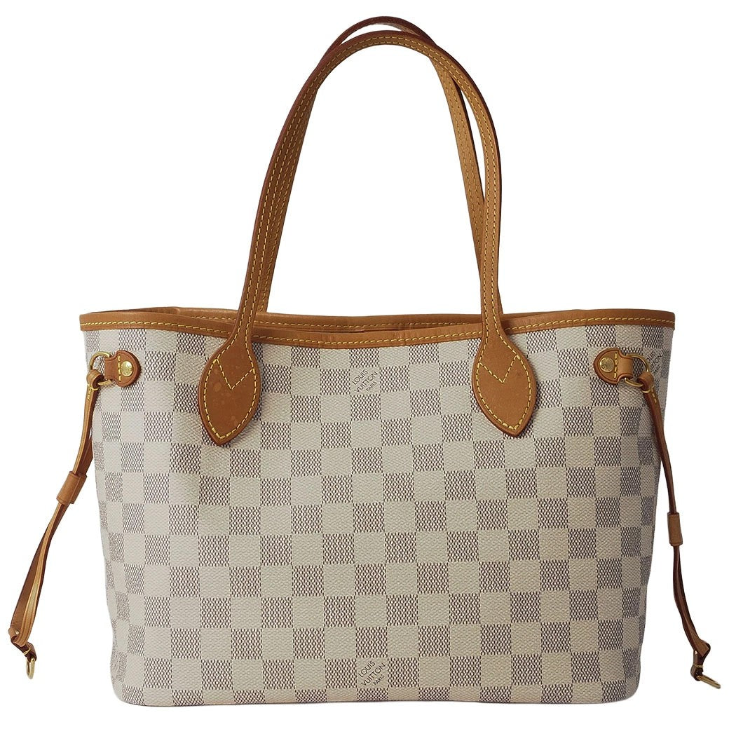 LOUIS VUITTON Neverfull PM Damier Azur N40605 White Shoulder Tote Bag Preowned0