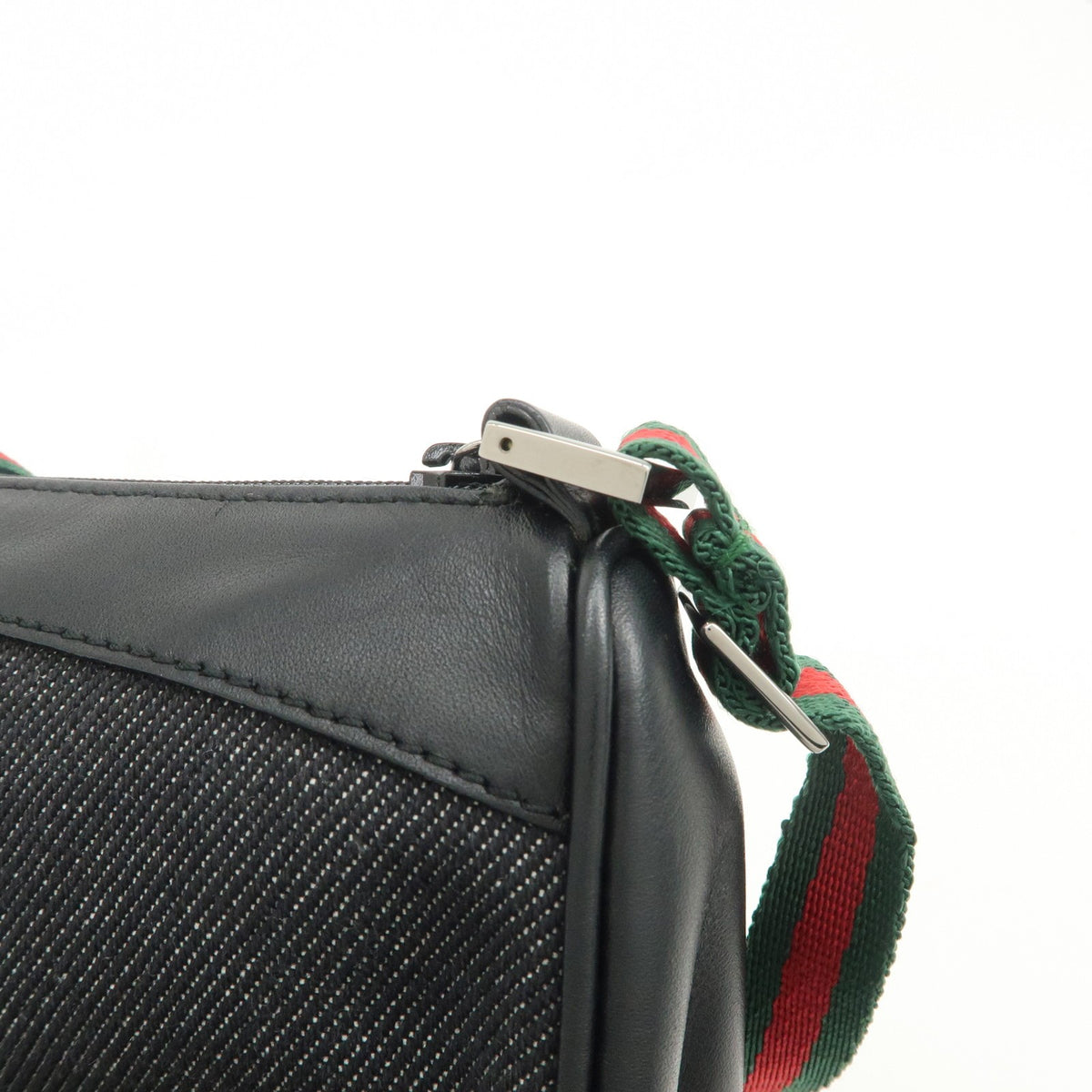 GUCCI Sherry Leather Denim Accessory Pouch Hand Bag Black 92820 Auth Used F/S15