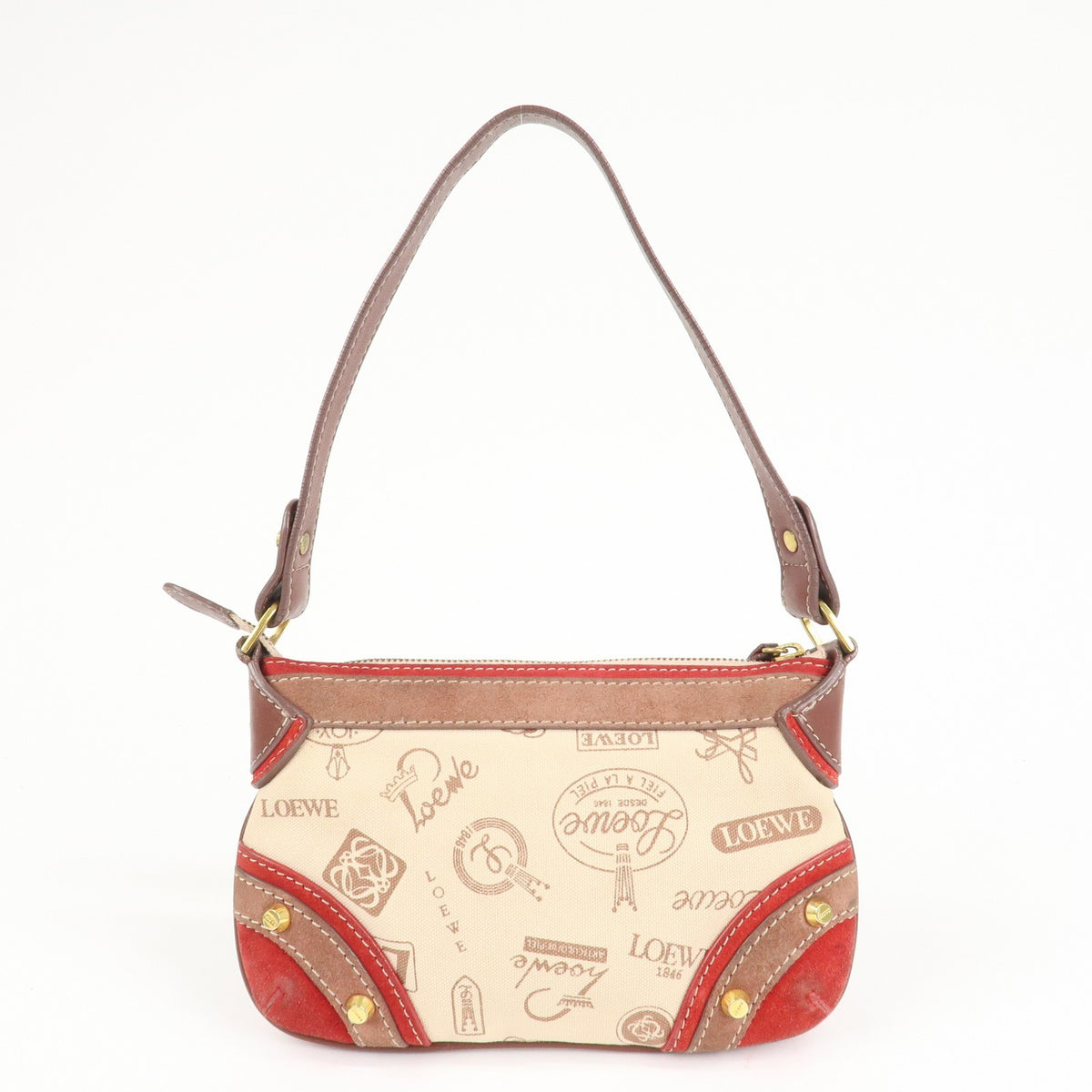 Auth LOEWE Anagram Canvas Suede Leather Shoulder Bag 160th Anniverssary Used1