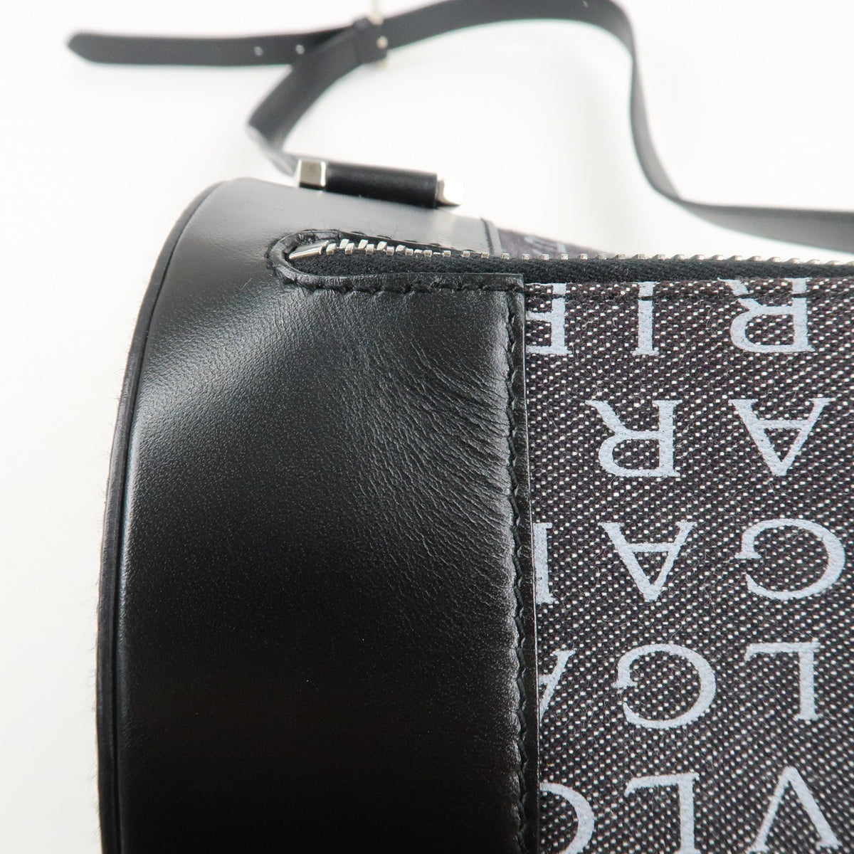 BVLGARI Logo Mania Canvas Leather BZero 1 Shoulder Bag Black Preowned Auth15