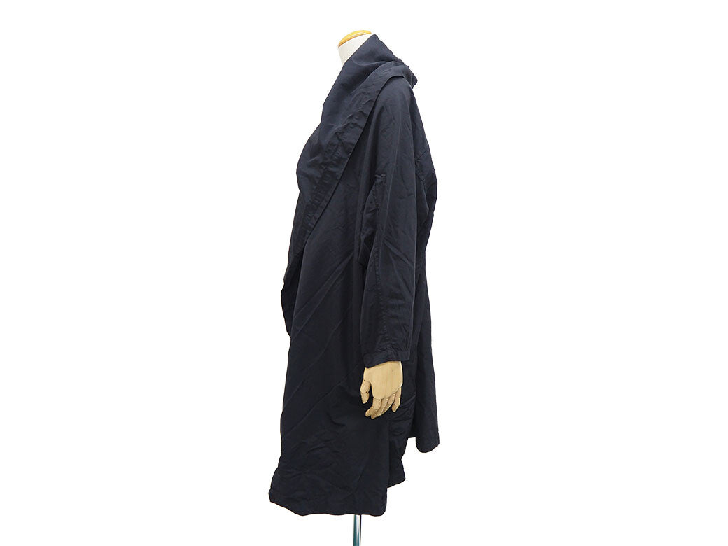 Auth Y's Yohji Yamamoto Oversized Black Nylon Coat YNJ05601 Women's Size 21