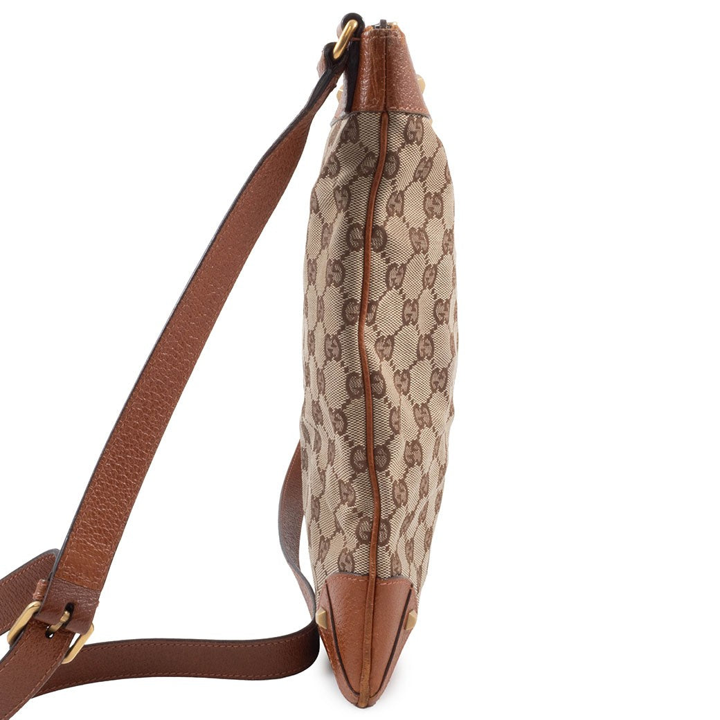 GUCCI GG Canvas Studded Beige Brown Crossbody Shoulder Bag 120894 Preowned Auth5