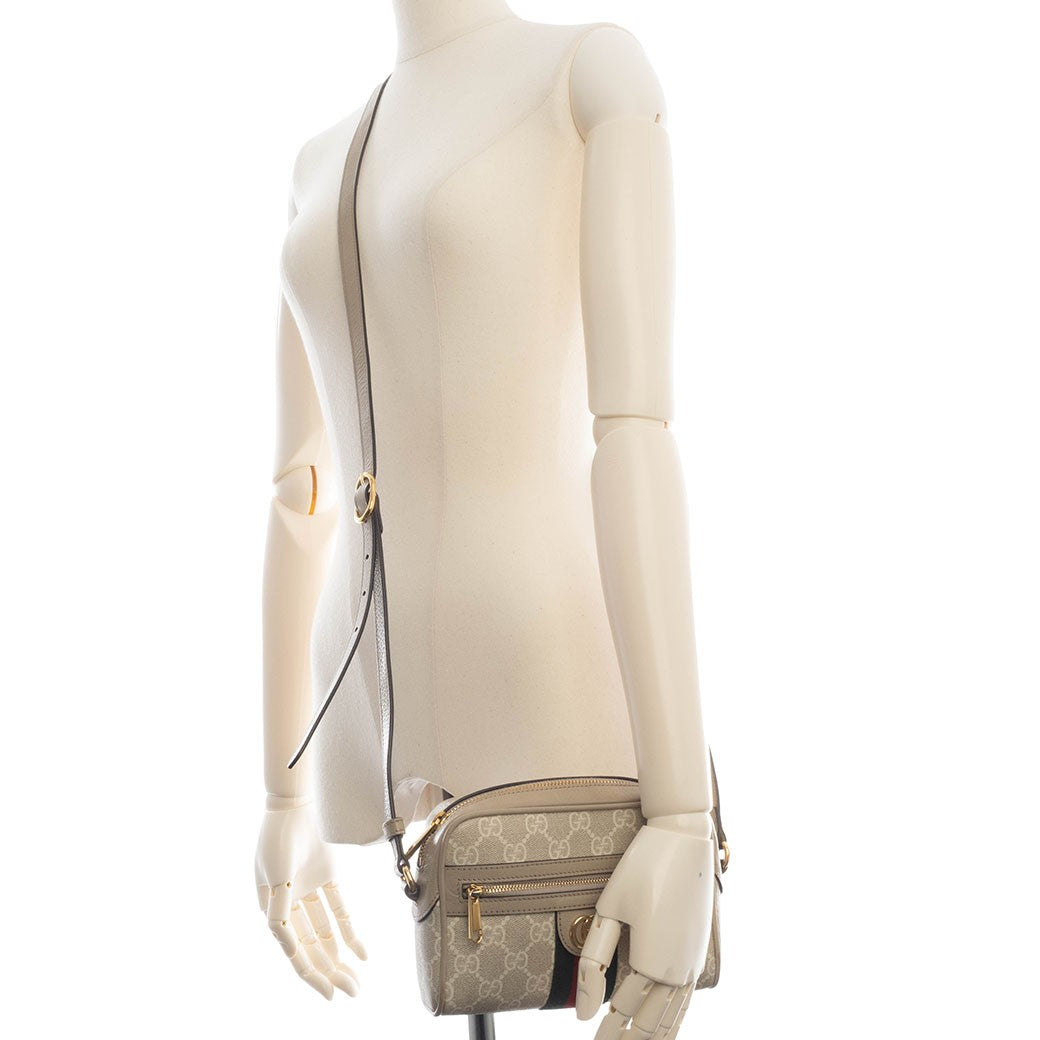 GUCCI Ophidia Mini GG Supreme Crossbody Shoulder Bag Beige Womens Preowned Auth13