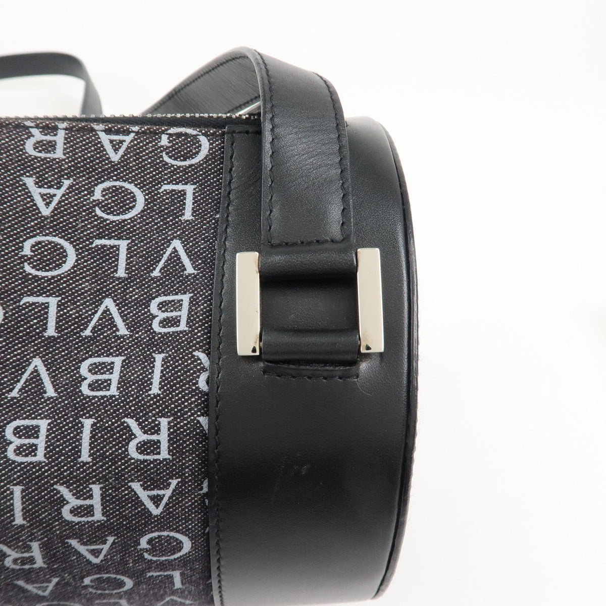 BVLGARI Logo Mania Canvas Leather BZero 1 Shoulder Bag Black Preowned Auth10