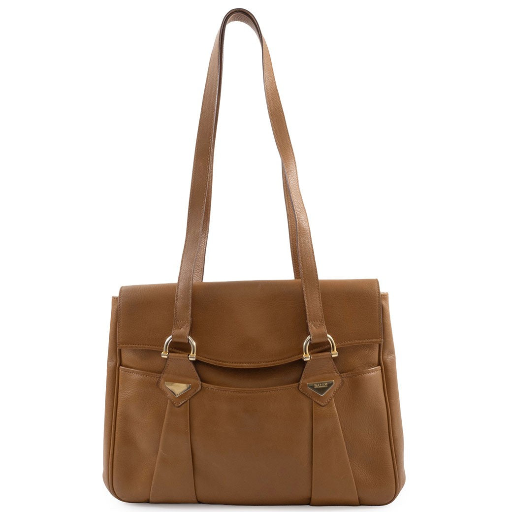BALLY Old Bally Womens Shoulder Bag Camel Leather Flap Vintage Preowned Auth0