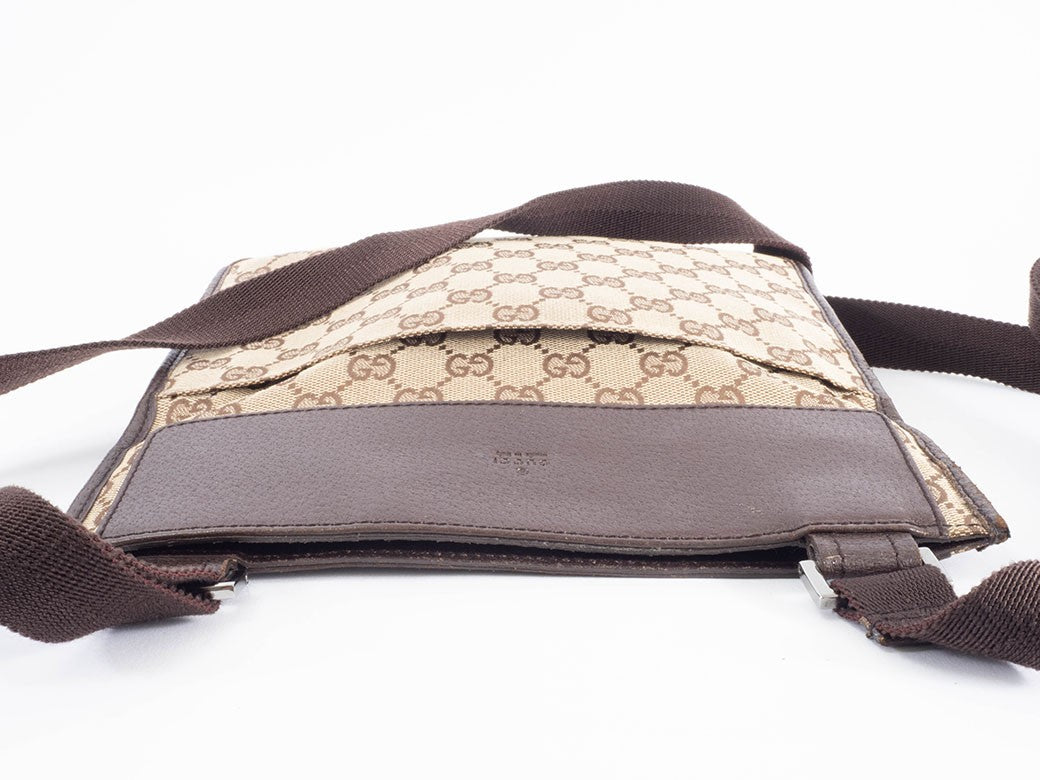GUCCI GG Canvas Leather Crossbody Shoulder Bag 27639 Brown Beige Preowned Auth14
