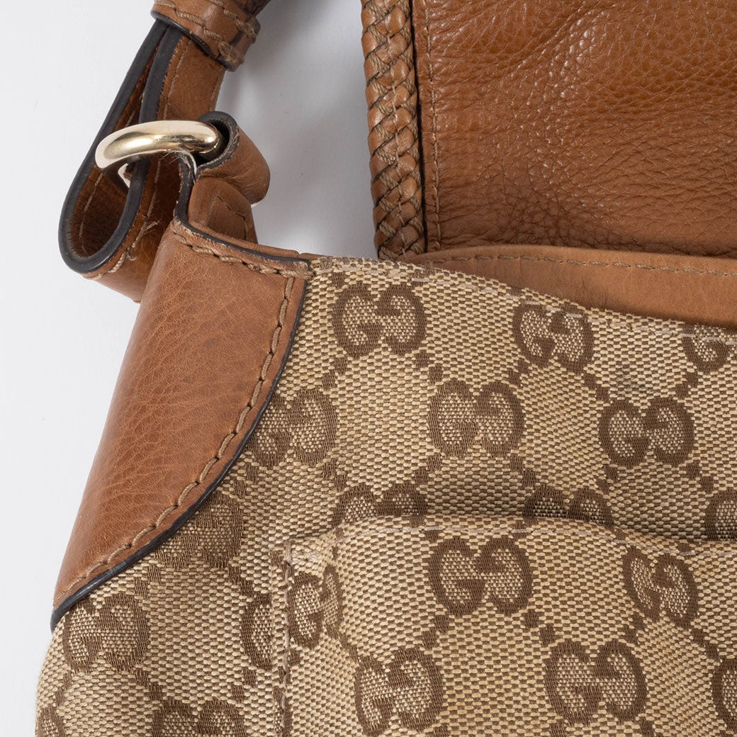 GUCCI Marrakech Hobo Bag GG Canvas Leather Tassel Beige Brown 257021 Preowned9