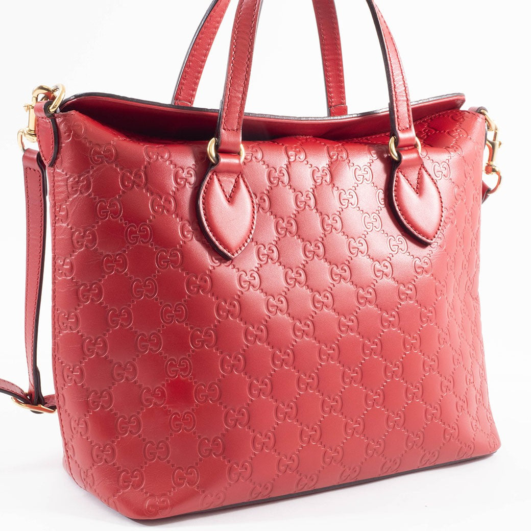 GUCCI Guccissima Leather Convertible Crossbody Shoulder Bag Tote Red Preowned6