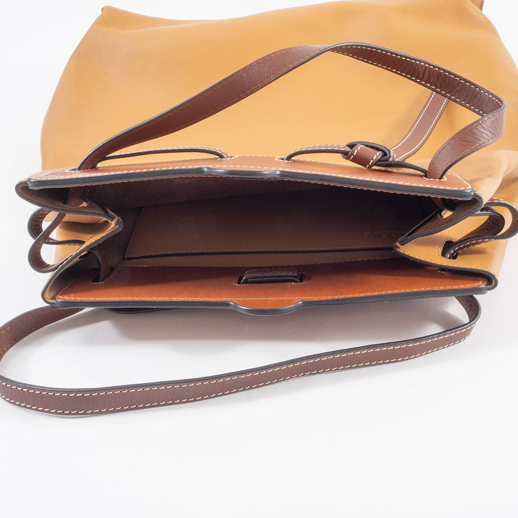 LOEWE Lazo Tote Bag Camel Brown Leather Large A4 Shoulder Bag Preowned Auth7