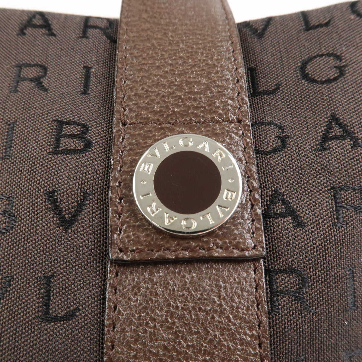 BVLGARI Logo Mania Canvas Leather Shoulder Bag Tote Bag Brown Authentic Used F/S15