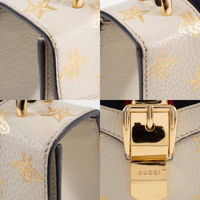 GUCCI Bee Star Mini Sylvie Convertible Handbag White Crossbody 470270 Preowned18