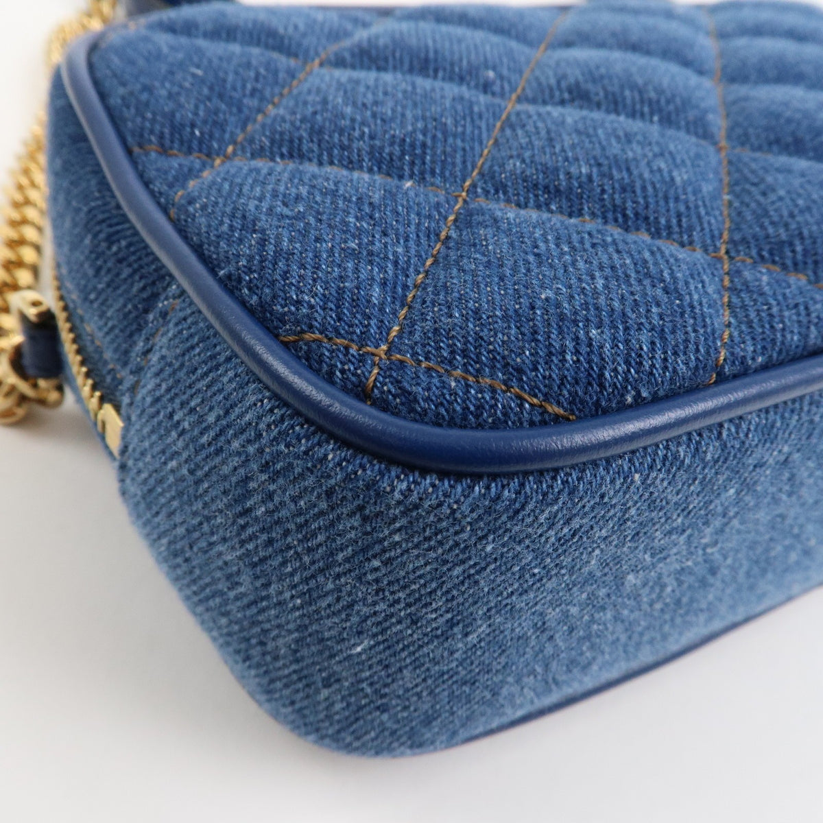 GIANNI VERSACE Denim Leather Chain Shoulder Bag Blue Authentic Used F/S11