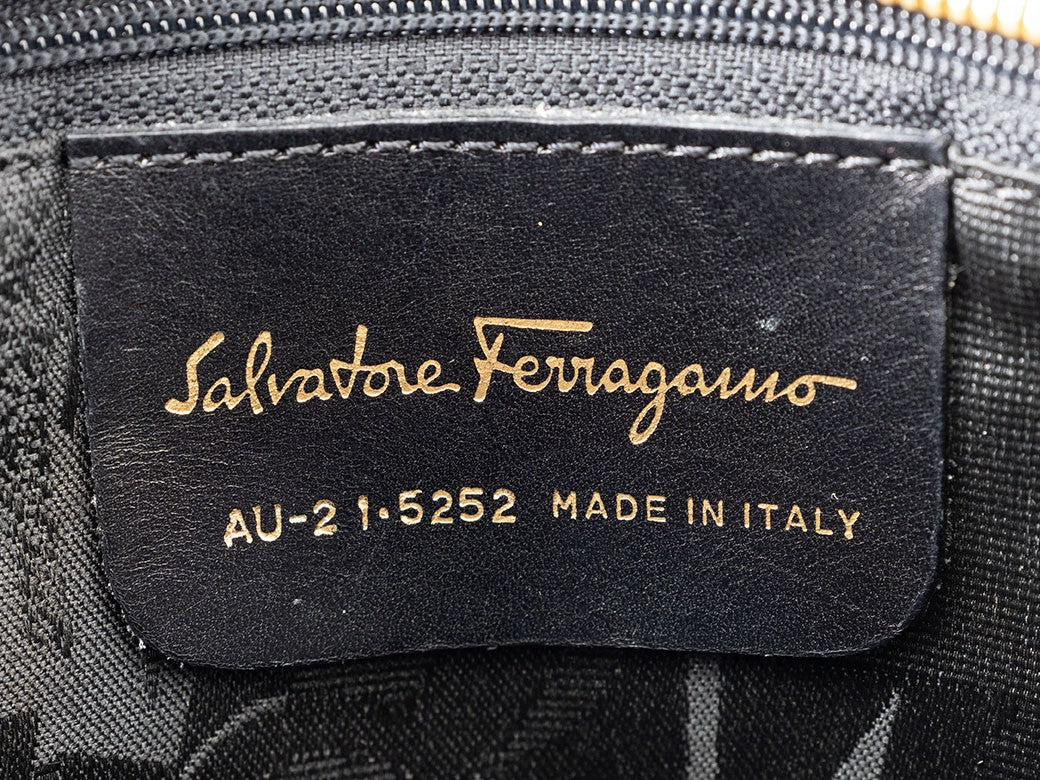 Ferragamo Vara Ribbon Womens Chain Shoulder Tote Bag Nylon Black Preowned Auth20