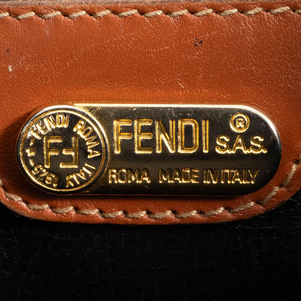 FENDI Zucca PVC Leather Crossbody Shoulder Bag FF Logo Flap Brown Preowned Auth21