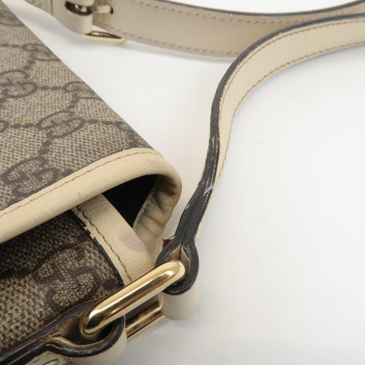 GUCCI GG Supreme Canvas Leather Beige Ivory Crossbody Shoulder Bag Preowned5