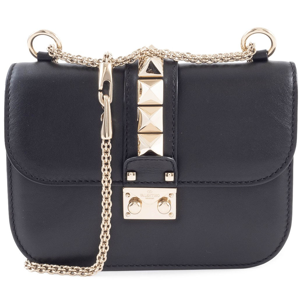 Valentino Garavani Rockstud Chain Shoulder Bag Black Leather Preowned Auth0