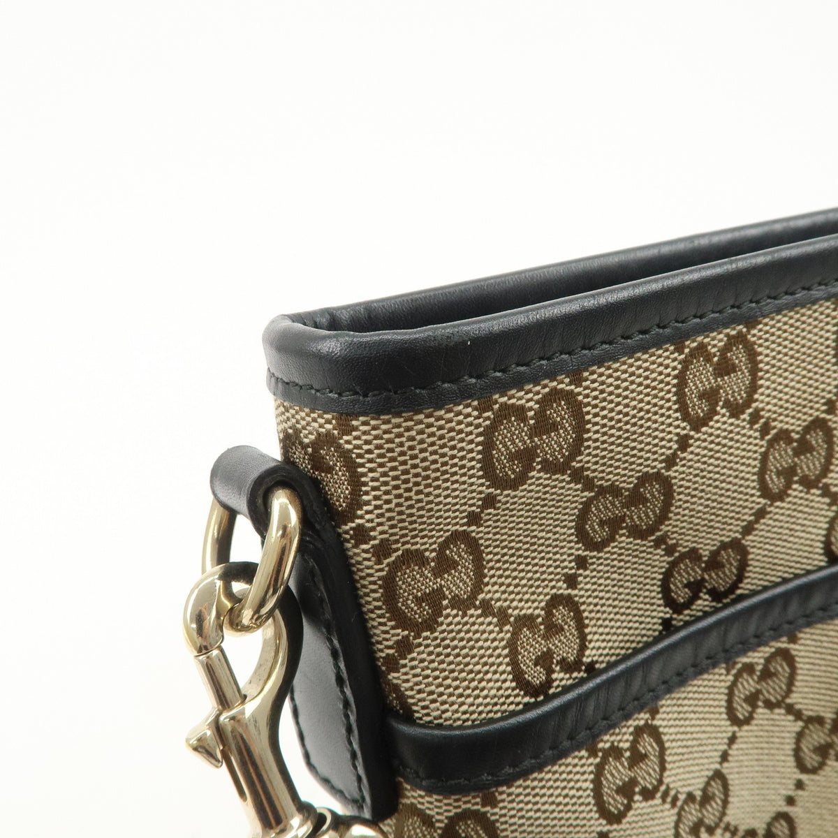 GUCCI Sherry GG Canvas Leather Shoulder Bag Beige Black 388926 Auth Used F/S13