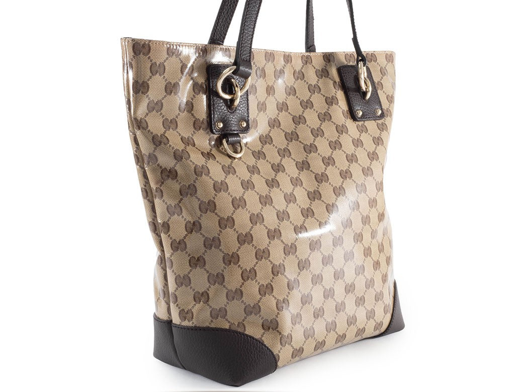 GUCCI GG Crystal Canvas Tote Bag Beige Leather A4 size 353706 Preowned Auth1
