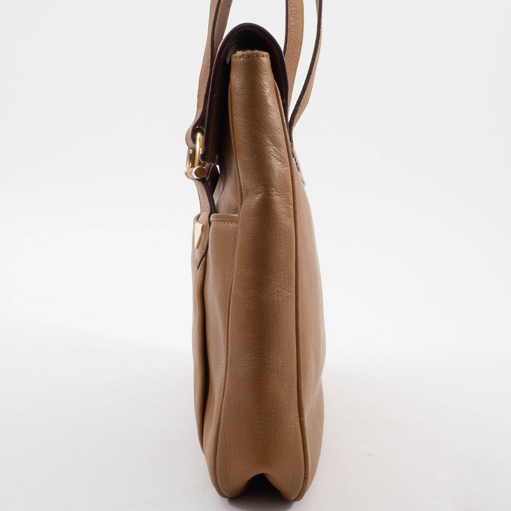BALLY Old Bally Womens Shoulder Bag Camel Leather Flap Vintage Preowned Auth7
