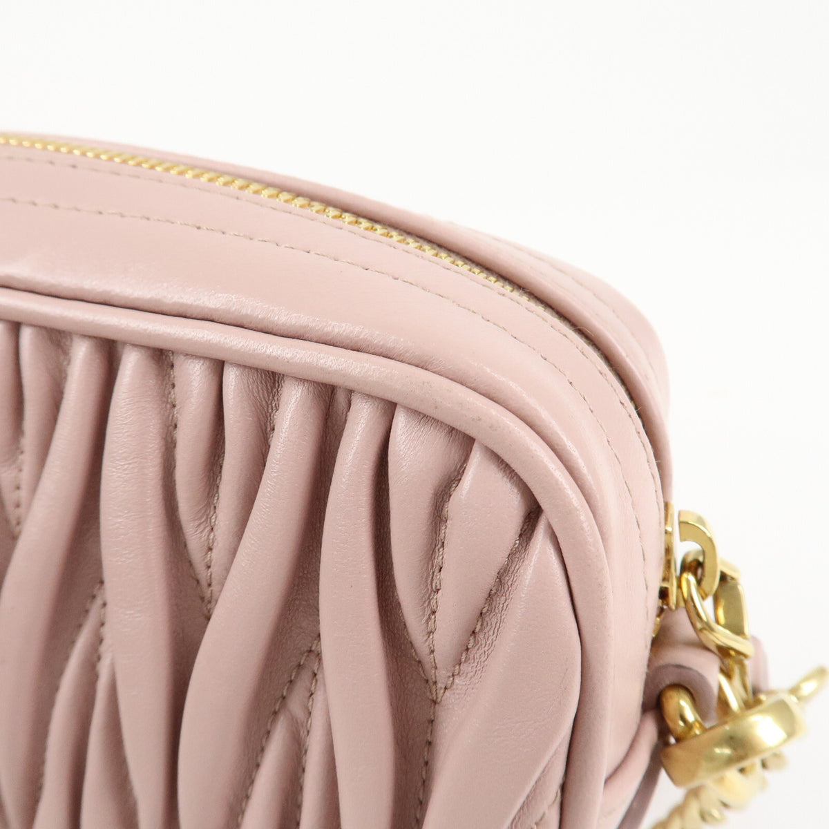 MIU MIU Matelasse Leather Chain Crossbody Shoulder Bag Pink Beige Preowned Auth14