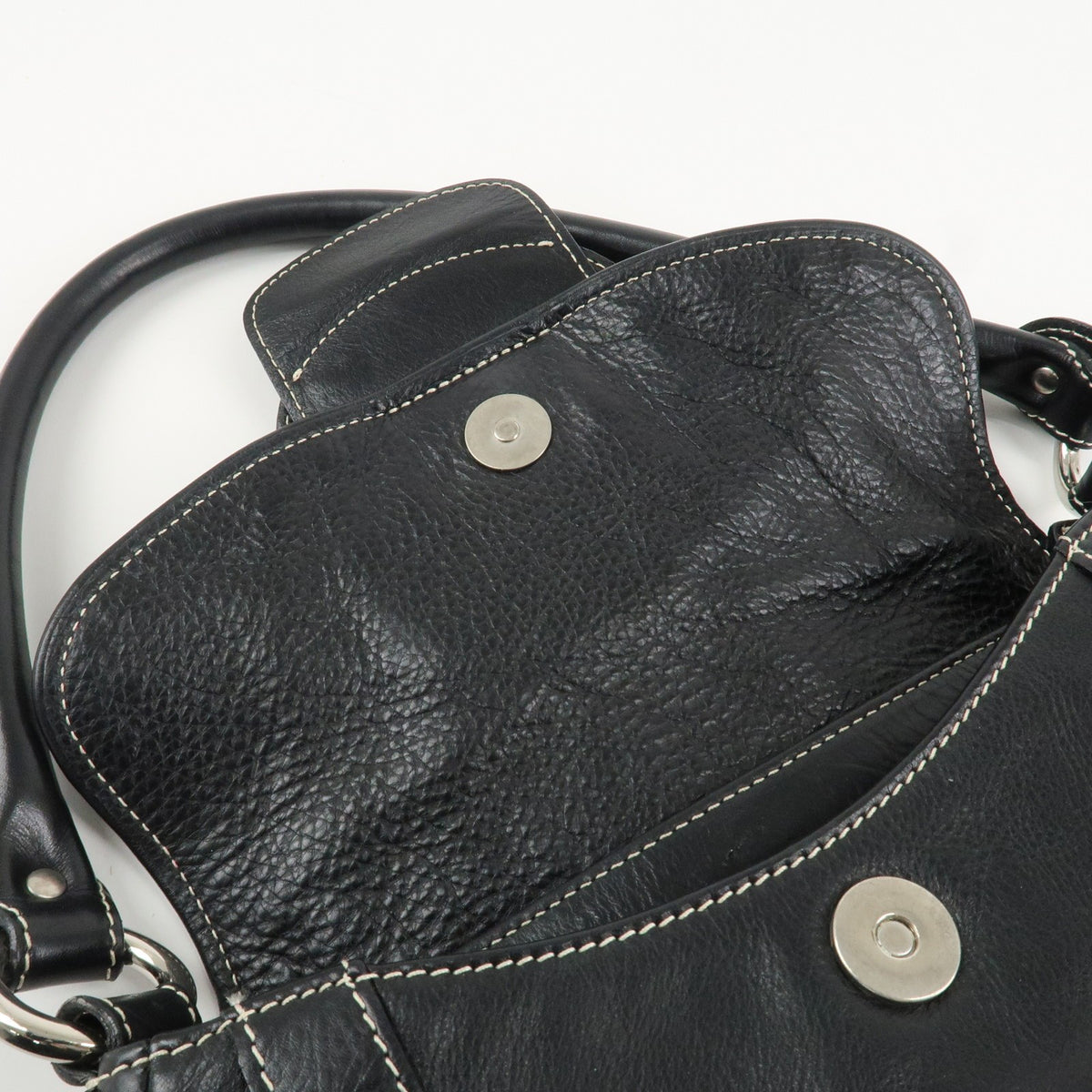 Christian Dior CD Logo Shoulder Bag Black Leather Womens Handbag Preowned Auth17