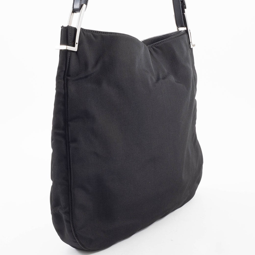 GUCCI Hobo Shoulder Bag Black Nylon Leather A4 Size 001.3166 Preowned Auth2