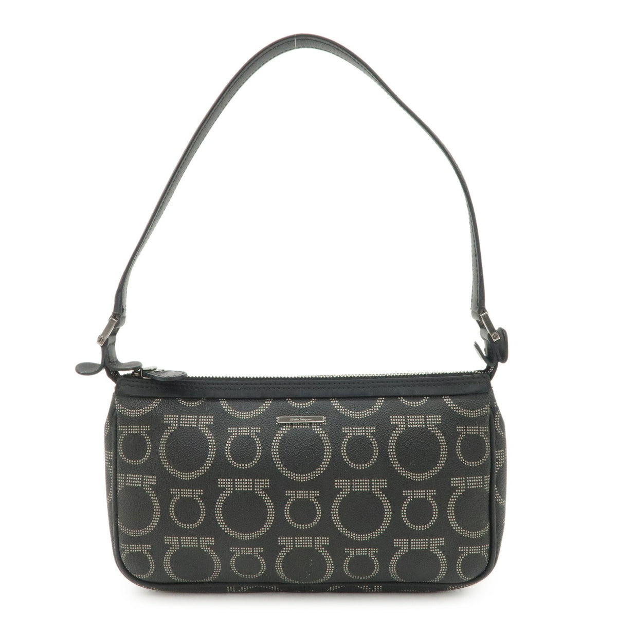 Ferragamo Gancini PVC Accessary Pouch Hand Bag Black Authentic Used F/S0