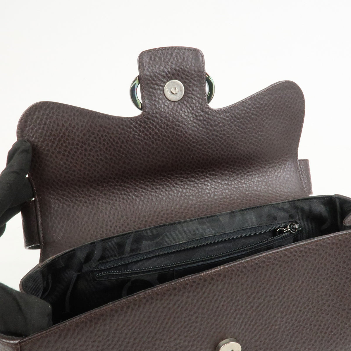 Ferragamo Gancini Logo Leather Shoulder Bag Hand Bag Brown Authentic Used F/S19