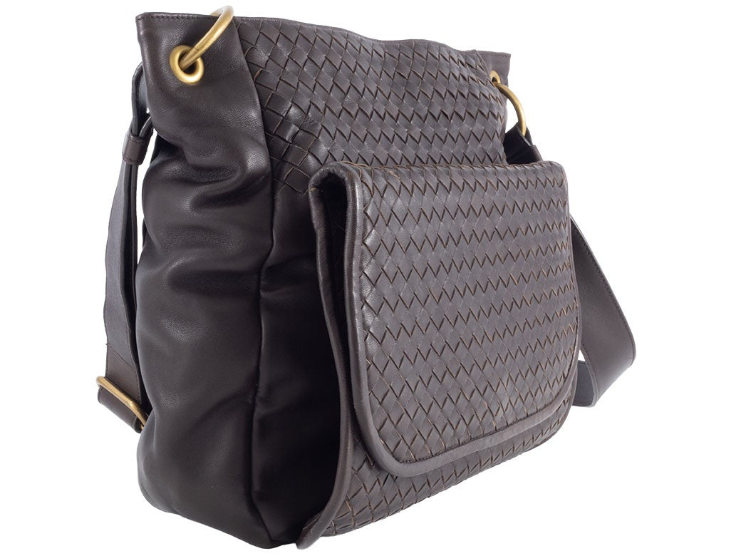 BOTTEGA VENETA Intrecciato Crossbody Shoulder Bag Dark Brown Leather Preowned1