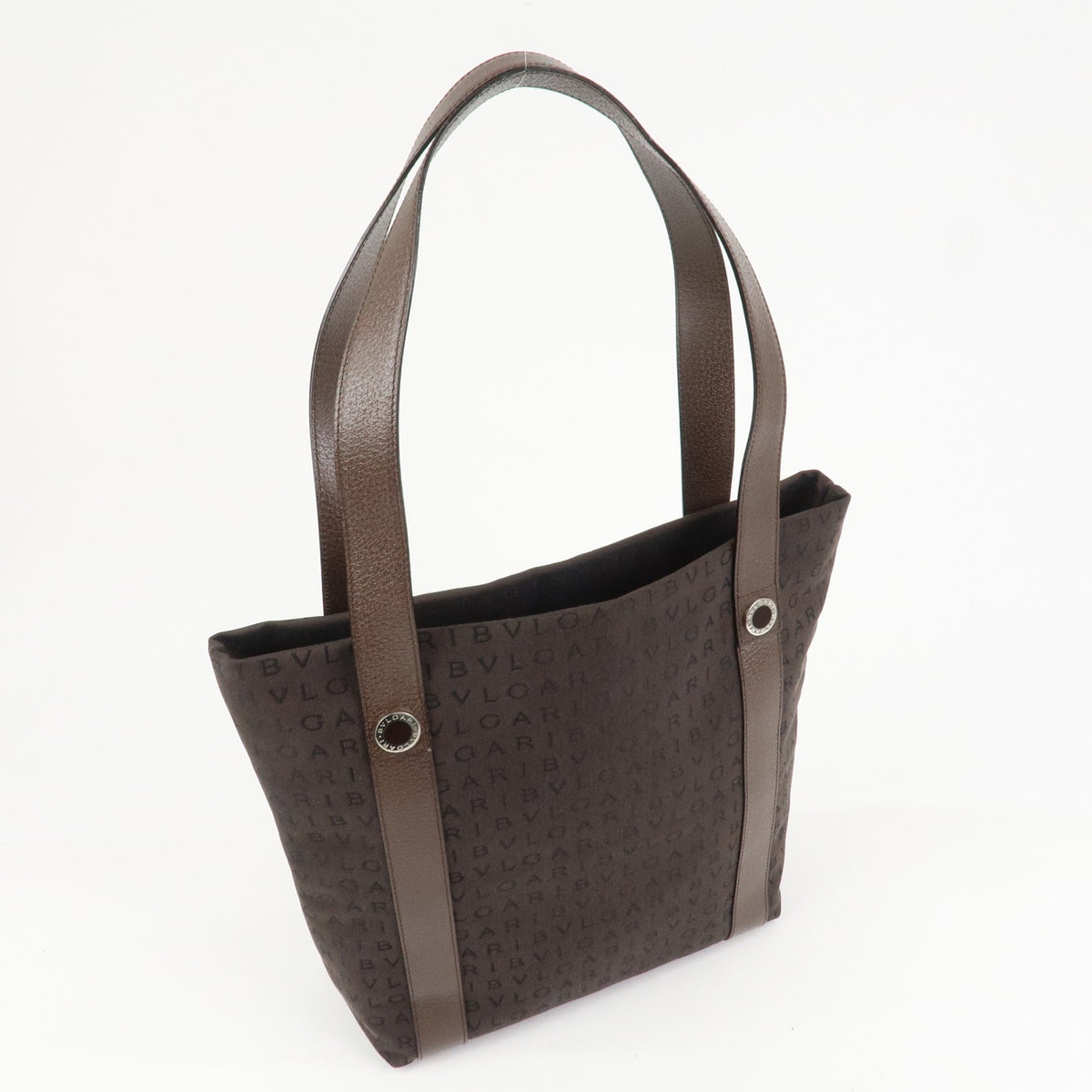 BVLGARI Logo Mania Canvas Leather Shoulder Bag Tote Bag Brown Authentic Used F/S3