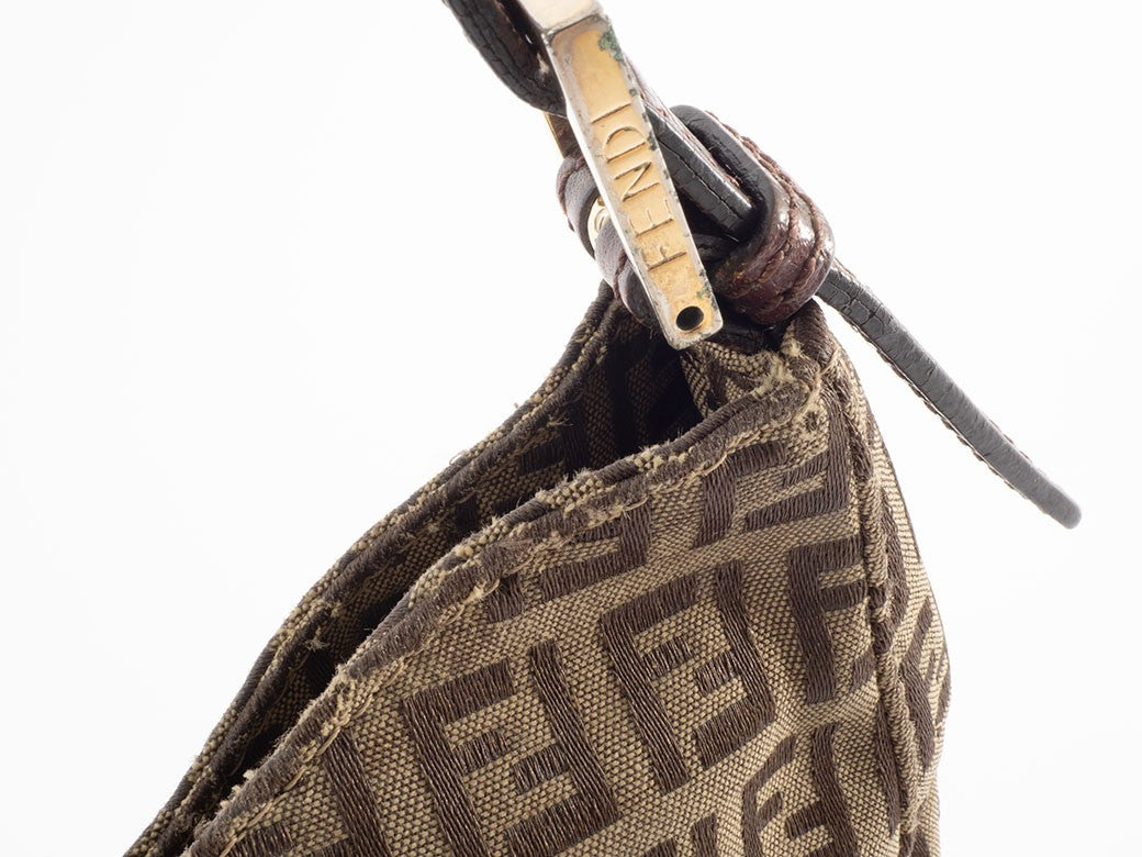 FENDI Zucca Zucchino Brown Canvas Leather Shoulder Bag Tote Hobo Preown Auth10