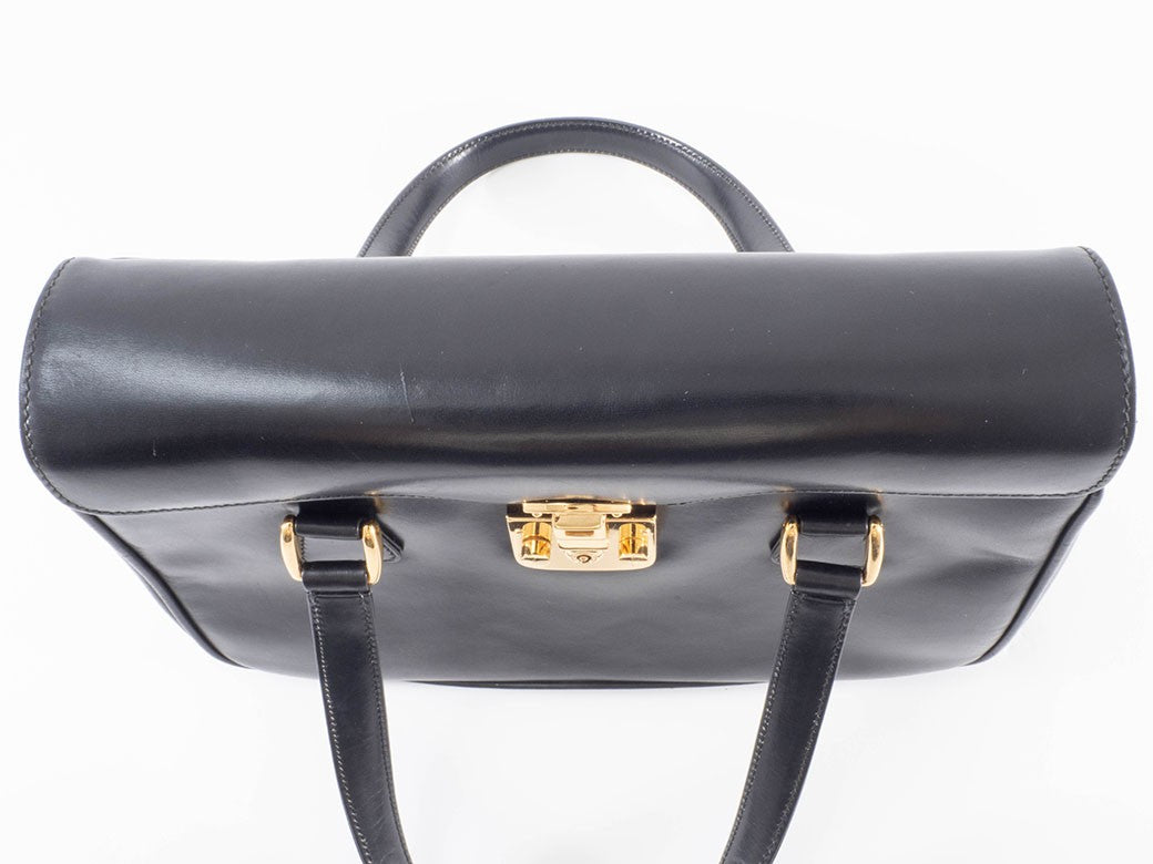 GUCCI Lady Lock Old Gucci Leather Handbag Bag Black Vintage Preowned Auth4
