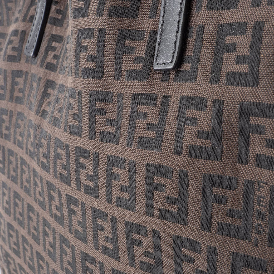 FENDI Zucchino Brown Canvas Leather Handbag Zucca Monogram Tote Bag Preowned16